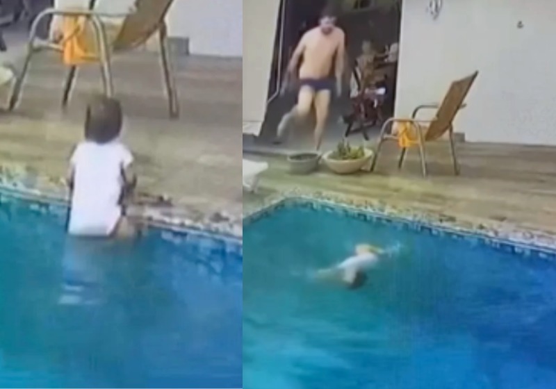 Bella foi salva de se afogar na piscina depois que o irmãozinho viu e avisou ao pai - Fotos: reprodução / redes sociais
