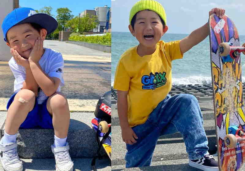 Rita Ishizuka, de 4 anos é uma skatista alegre e nunca se abala com os fracassos nas manobras - Foto: reprodução Instagram