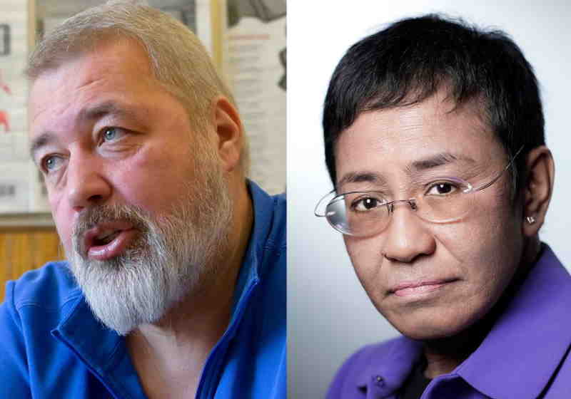 Maria Ressa, de 58 anos, é filipina e fundadora do Rappler e o russo Dmitry Muratov, de 59 anos, lidera o jornal independente Novaya Gazeta Foto: Divulgação