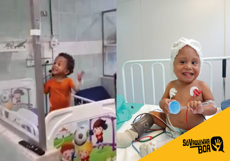 Miguel viralizou ao cantar no hospital, super empolgado, um samba do Péricles. - Fotos: reprodução