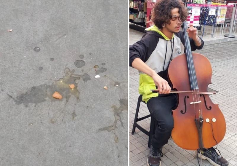 O músico humilhado com ovada tem 20 anos e toca para ajudar a alimentar o filho pequeno - Fotos: reprodução / redes sociais