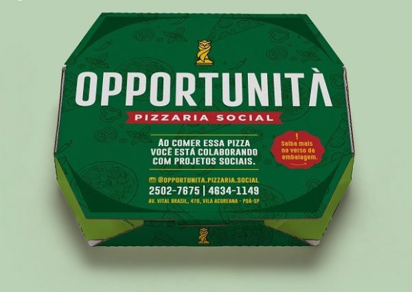 Caixas de pizza da Opportunitá Pizzaria Social levarão história e missão do negócio até a casa do consumidor - Foto: Divulgação