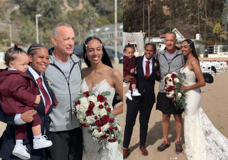 Tom Hanks se emocionou ao ver os casamento das duas noivas na praia e foi cumprimentá-las - Fotos: reprodução / Instagram
