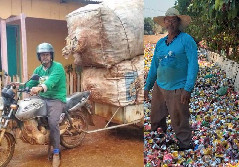 O vigia José Carlos juntando latinhas para doar para o Hospital de Amor Amazônia - Fotos: arquivo pessoal