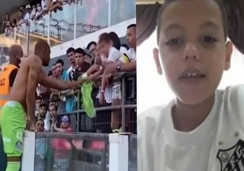 Bruninho recebe a camisa do goleiro Jailson, do Palmeira, time adversário. Depois, Bruninho se desculpou e atletas se uniram pra dizer que ele não precisava fazer isso Foto: reprodução