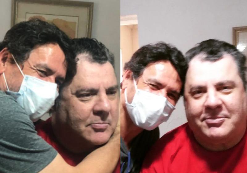 Jandir Ferrari foi até a casa de Gerson Brenner e fizeram chamada de vídeo com atores da novela - Fotos: reprodução / Instagram