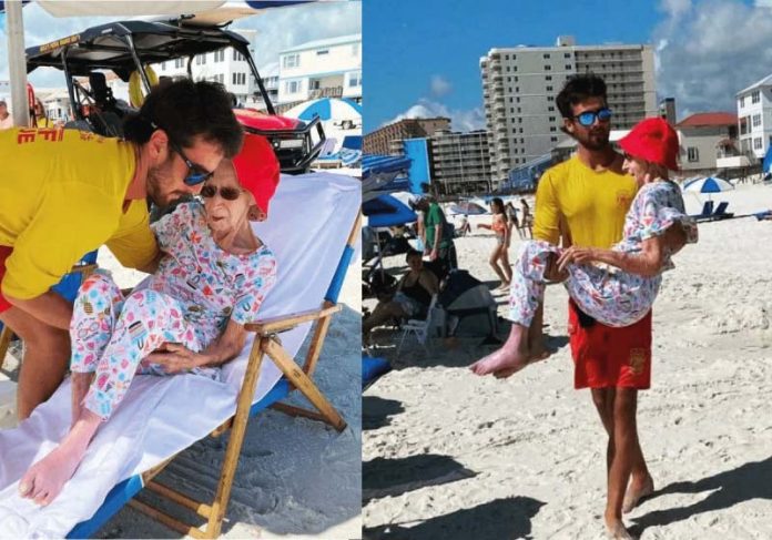 Salva-vidas leva vovó nos braços na praia e gentileza viraliza