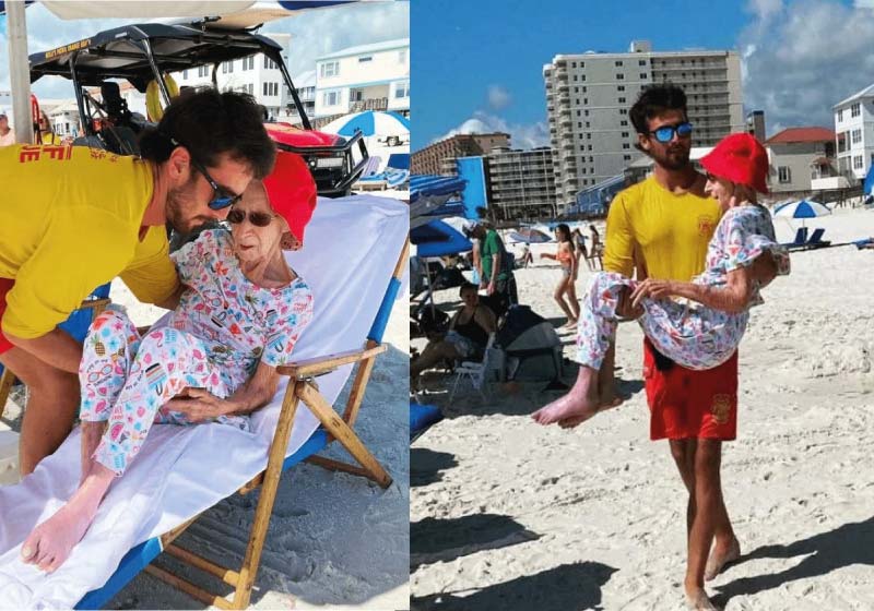 Um dos salva-vidas que ajudaram uma idosa a aproveitar as férias na praia - Foto: Orange Beach Surf Rescue
