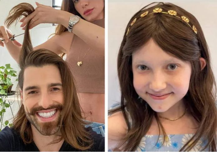 Gigi foi surpreendida com a peruca feita com fio dos cabelos do DJ Alok (à esquerda) Fotos: reprodução / Instagram