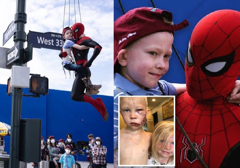 Tom Holland cumpriu a promessa e recebeu Bridger no set de filmagens do Homem-Aranha - Fotos: Instagram/@robertwalker307