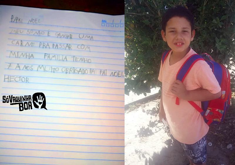 Hector emocionou a todos ao pedir em cartinha ao Papai Noel carne para família comer no Natal. Fotos: Arquivo Pessoal