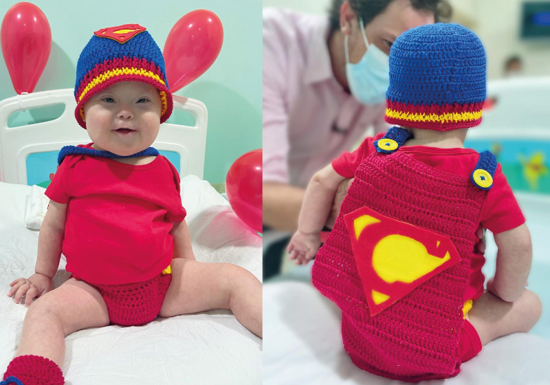 De mochila nas costas e ao lado do pai e da mãe, Super Chico se prepara para deixar hospital em Bauru (SP) após segunda internação por Covid — Foto: Reprdução/Instagram