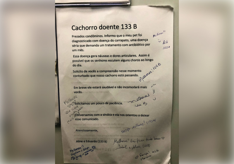 Comunicado sobre cão doente com apoio dos vizinhos viraliza nas redes sociais - Foto: Reprodução/Twitter