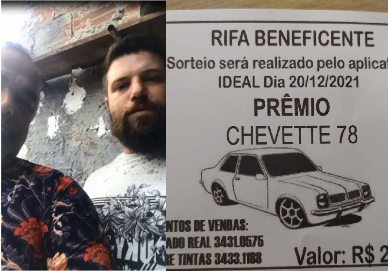 Valdir (esq) fez a rifa e Vinicius, o ganhador, devolveu o carro usado para tratamento de câncer de Marisete - Fotos: reprodução / redes sociais