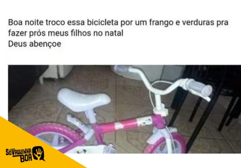 O post de desespero da mãe para trocar a bicicleta da filha por frango neste Natal provocou uma corrente do bem - Foto: Reprodução / Facebook