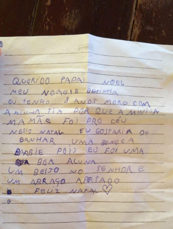 A carta da Betinha para o Papai Noel - Foto: arquivo pessoal