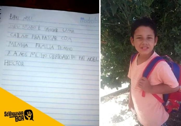 Hector emocionou a todos ao pedir em cartinha ao Papai Noel carne para família comer no Natal. Fotos: Arquivo Pessoal