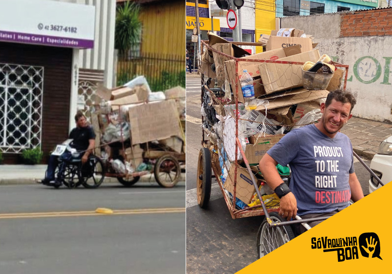 Sidney é cadeirante, trabalha como coletor de reciclagens e emocionou seguidores de uma página no Instagram - Fotos: arquivo pessoal