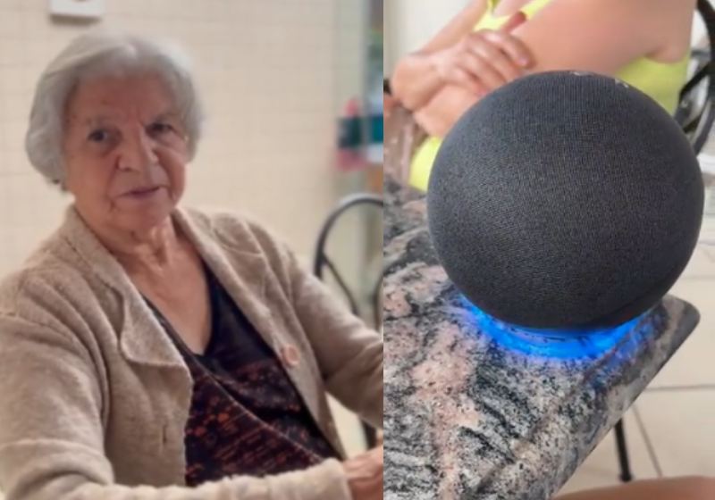 Dona Elza colocou a Alexa para rezar a Oração de São Francisco e viralizou - Fotos: reprodução / Twitter