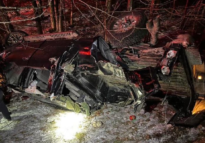 A cachorra heroína atraiu os policiais até o carro destruído após capotamento - Foto: New Hampshire State Police
