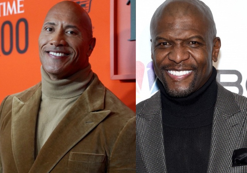 Calvície não atrapalha a beleza e a fama de Dwayne Johnson (dir.) e Terry Crews (esq.) - Foto: Sean Zanni/Patrick McMullan via Getty Images / Jamie McCarthy/Getty Images