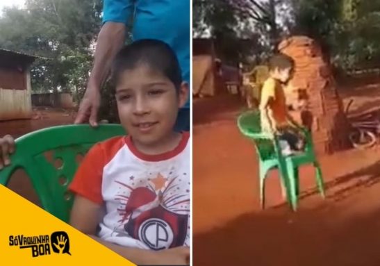 Em vídeo comovente, menino usa cadeira de plástico para jogar bola e nós abrimos vaquinha para ajudá-lo - Fotos: Reprodução vídeo