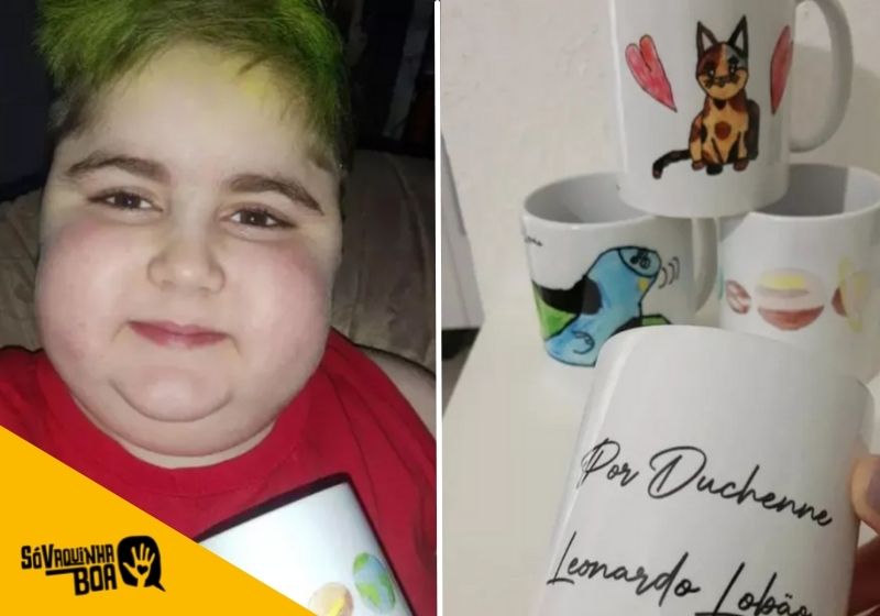 Léo vende canecas para tratamento de doença rara que tem e agora ganhou vaquinha - Fotos: Arquivo Pessoal