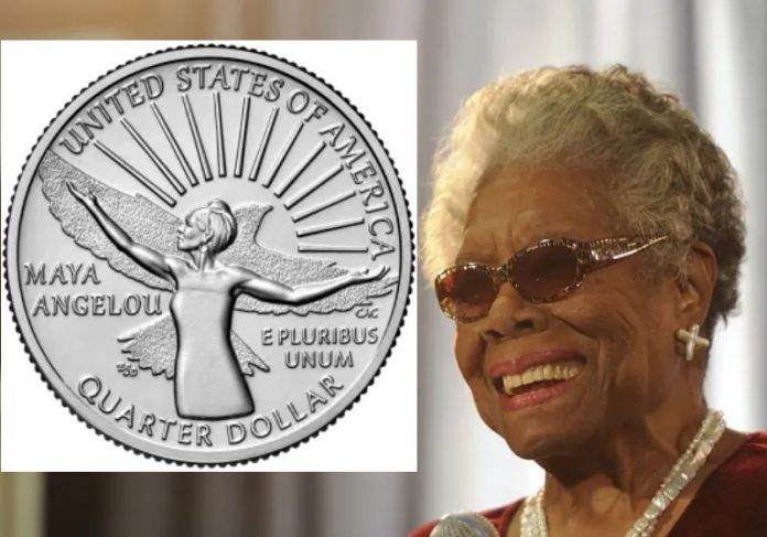 Maya Angelou em estampa na moeda de 25 centavos dos Estados Unidos / Burwell and Burwell Photography