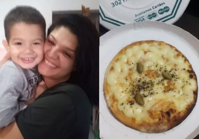 A Mãe ficou surpresa com atitude do dono da pizzaria que mandou uma mina pizza de dois queijos e não cobrou — Foto: Arquivo Pessoal