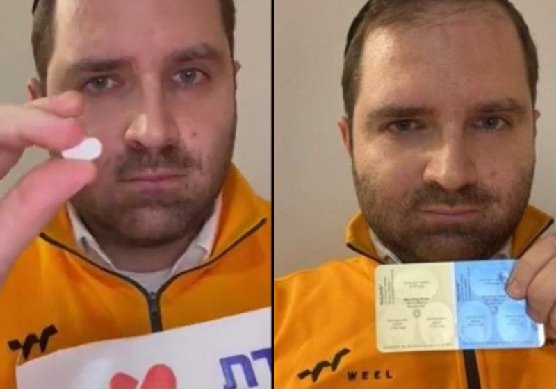 Simcha Neumark, de 33 anos, foi o primeiro a utilizar o medicamento após contrair Covid, em Israel Foto: reprodução redes sociais