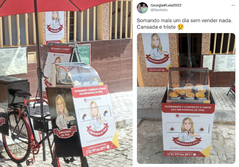 A vendedora de empada relatou que desde o início da pandemia as vendas caíram - Foto: reprodução Instagram e Twitter