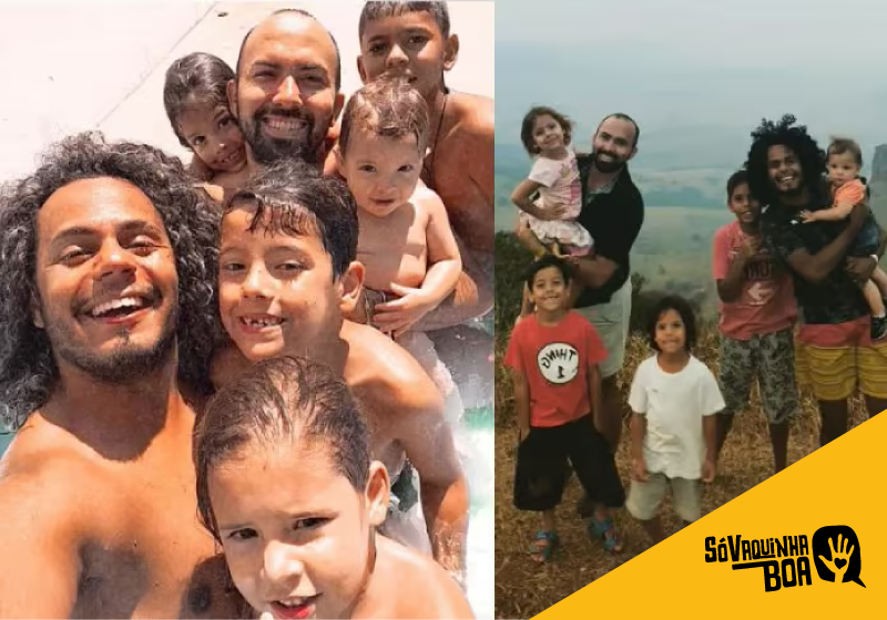Jhonatan e Daniel não quiseram separar os irmãos e adotaram as cinco crianças. Hoje eles precisam de ajuda para manter a família - Foto: arquivo pessoal