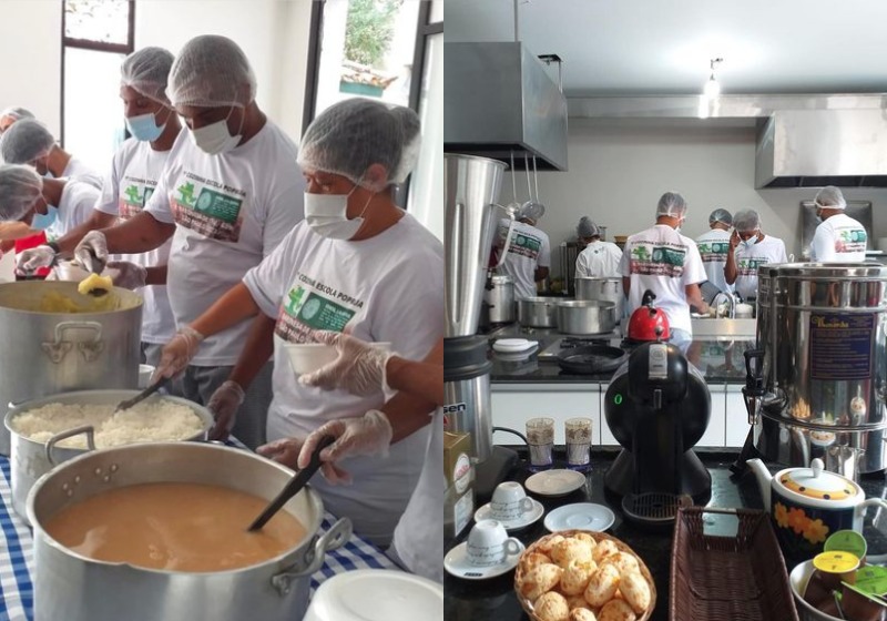 As pessoas aprendendo a cozinhar na 1ª escola profissionalizante para moradores em situação de rua em SP - Foto: Divulgação / Instagram