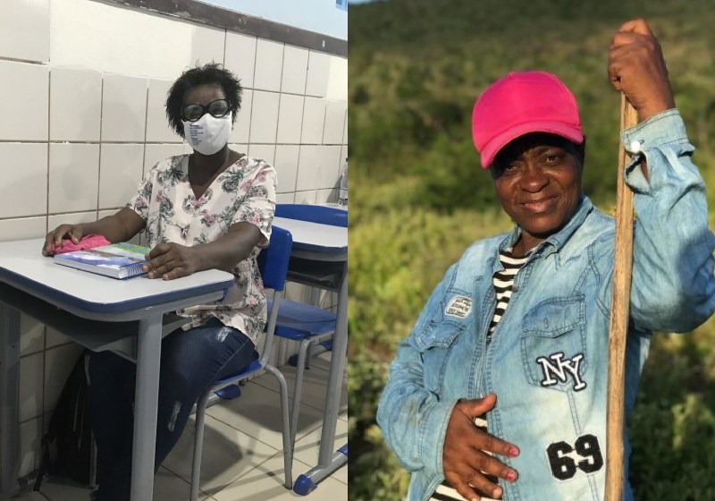 Dona Djanira é merendeira, trabalhou na roça e após 29 anos voltou a estudar graças à ajuda do filho - Fotos: Danilo Santana
