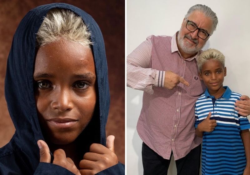 Davi com proprietário da 40º Models, uma das agências de modelos interessadas em fechar com o menino da Cidade de Deus - Fotos: Reprodução / Instagram