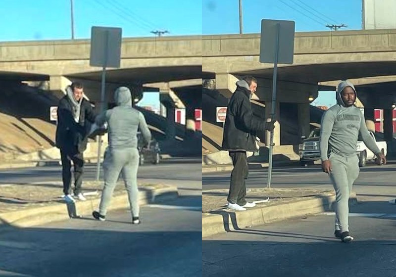 O homem saiu do carro na estrada, tirou os sapatos e doou para morador em situação de rua, que estava só de meias - Fotos: reprodução / Facebook