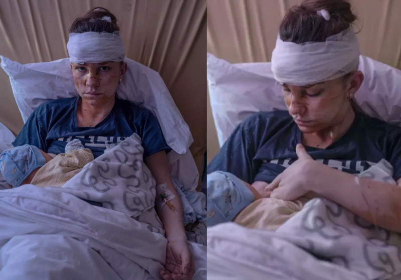 A mãe usou o corpo para proteger o bebê de apenas 1 mês. A foto viralizou - Foto: Reprodução/Today