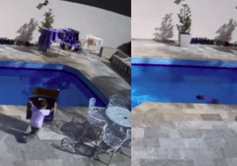 Miguel, de 3 anos, caiu na piscina mas se salvou porque aplicou técnicas que aprendeu em aulas de natação - Foto: reprodução