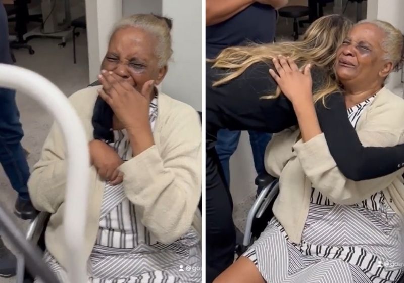 “Agora poderá ver os bisnetos”, comemorou a filha da Dona Carmem, Mariangela dos Santos. Fotos: Reprodução/vídeo