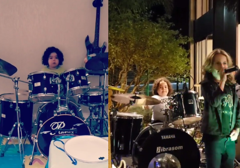 Com apenas 3 anos, Lucca arrasa na bateria e gosta de tocar clássicos do rock - Foto: reprodução