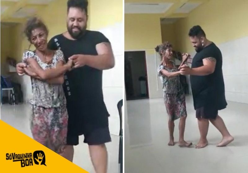 O vídeo feito por um aluno viralizou na internet e agora formou-se uma corrente do bem para ajudar a senhora que passa por dificuldades. Fotos: Reprodução/vídeo
