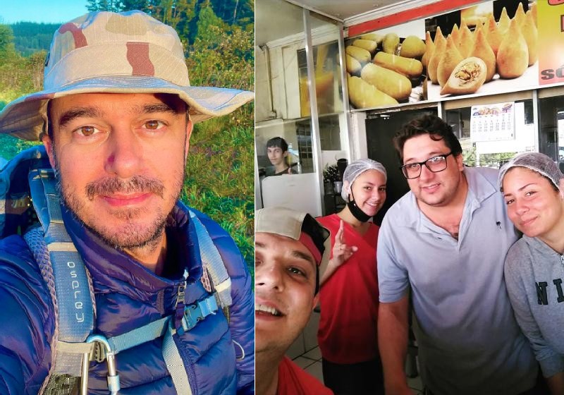 O empresário Thiago Bruno Mariani e o pessoal da lanchonete que ele ajudou - Fotos: reprodução / Instagram