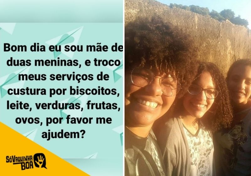 Desempregada e com problemas de saúde, ela sustenta sozinha as adolescentes de 14 e 15 anos em Belo Horizonte com serviços de costura - Fotos: Reprodução Facebook/Arquivo Pessoal 