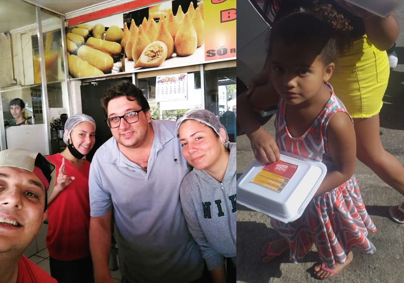 O dono da lanchonete retribuiu a gentileza e entregou 3 mil salgados em comunidade carente - Fotos: arquivo pessoal