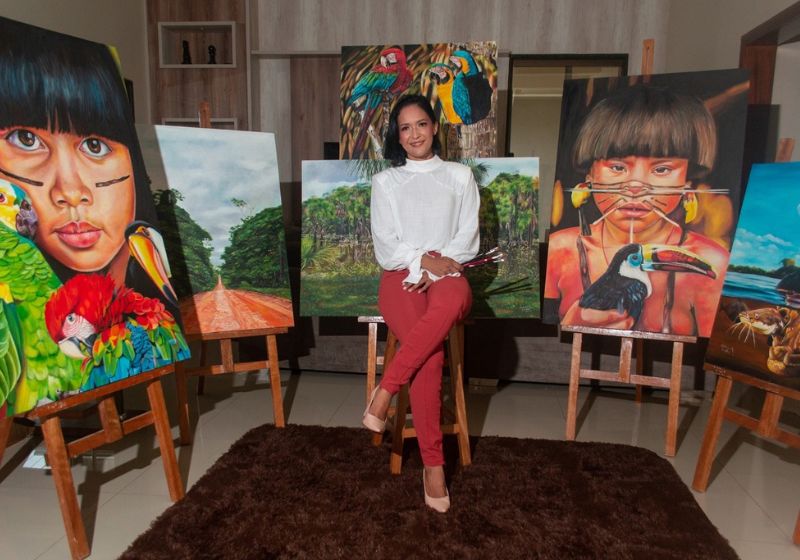 Por meio da técnica artística realismo, as obras da Edina retratam a vida e as belezas da Amazônia. Foto: Divulgação