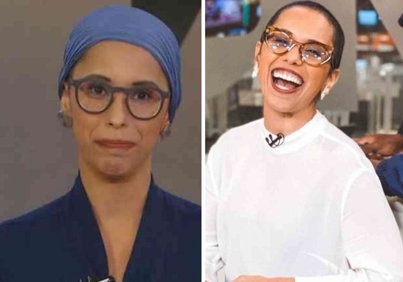 No ano passado, a jornalista da GloboNews apareceu usando lenço na cabeça e emocionou a todos. Fotos: reprodução/vídeos