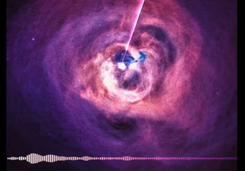 As cores azul e roxo representam os dados de raios-X capturados pelo Chandra. Foto: reprodução/vídeo