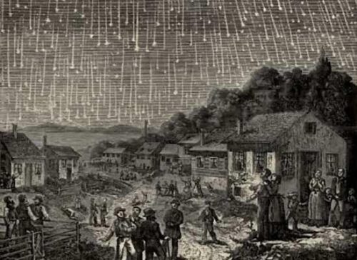 Ilustração mostra tempestade de meteoros em 1833 que causou temor na população - Foto: Adolph Vollmy