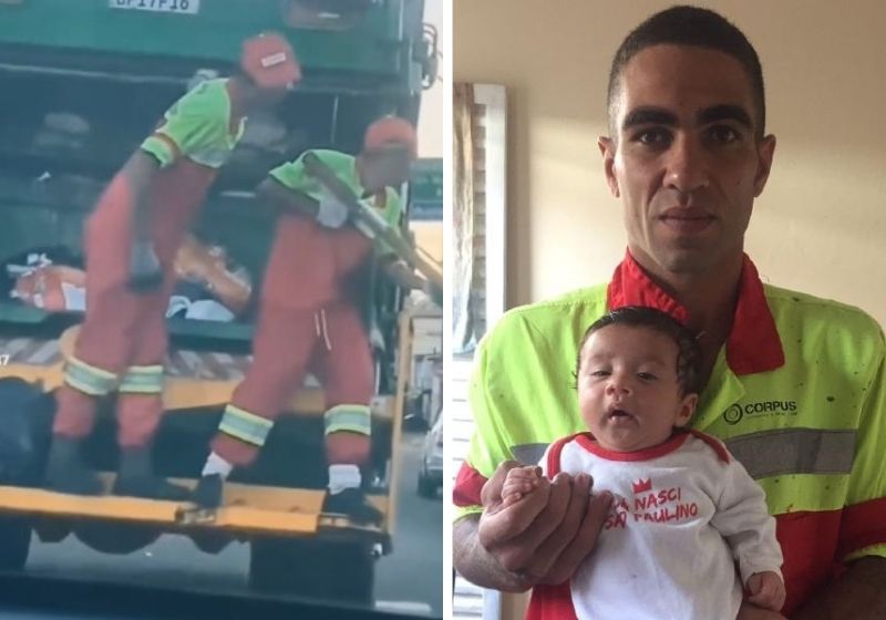 Doe direto pela chave PIX e-mail: coletor-lixo-demitido@sovaquinhaboa.com.br - Desempregado há 3 semanas por conta das imagens, Vitor tem 5 filhos pequenos para sustentar. Fotos: reprodução/arquivo pessoal