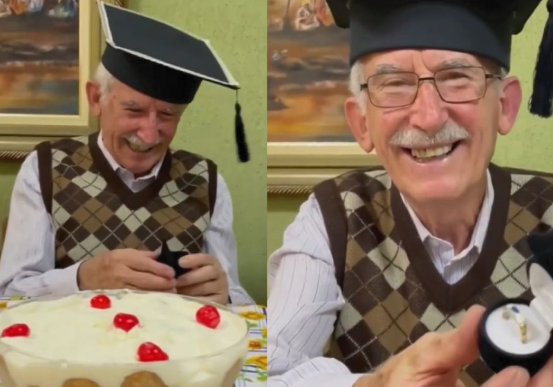 A neta comprou o anel de formatura, que era o maior desejo do avô - Foto: reprodução